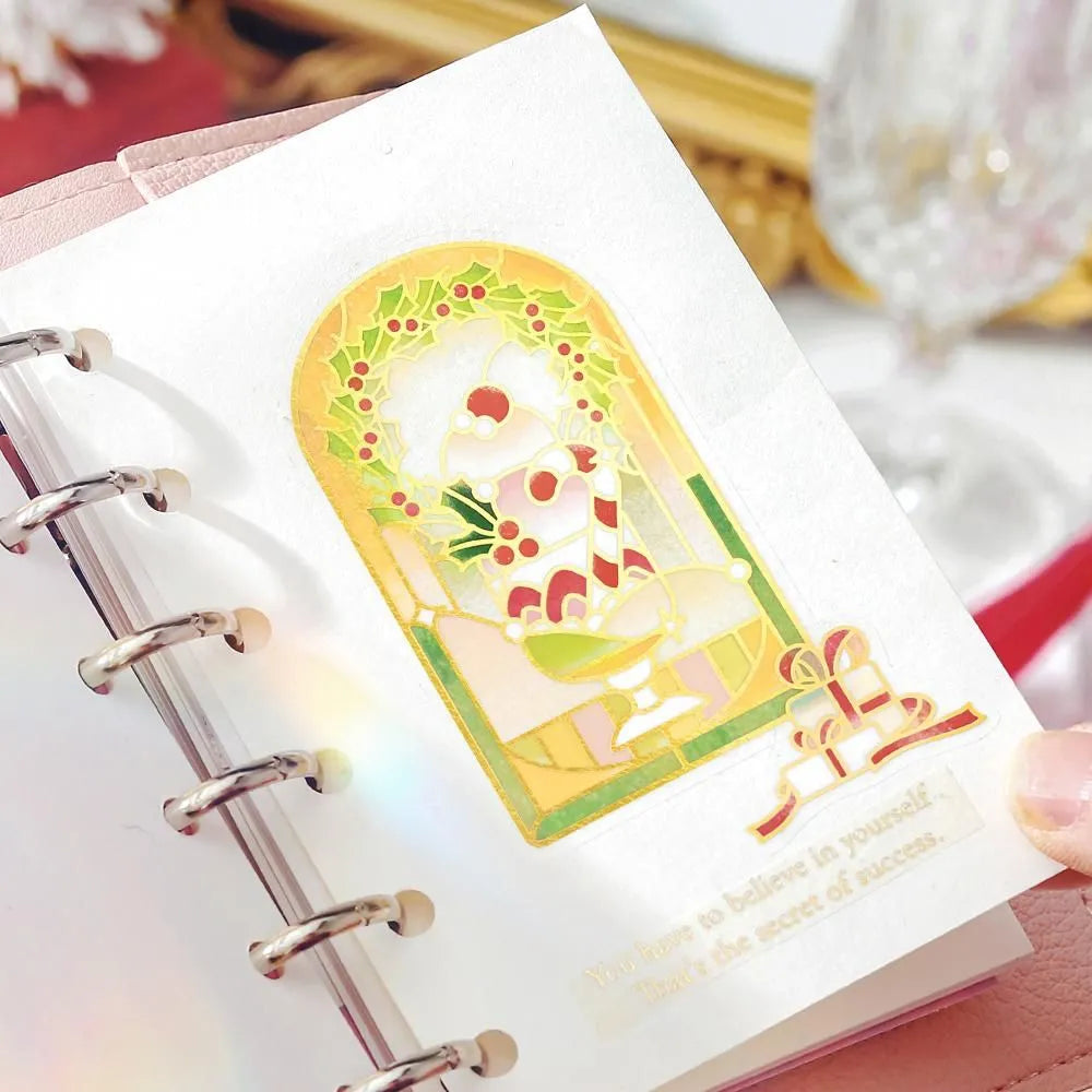 BGM Cafe A La Mode Stained Clear Seal – Christmas Glow foil-stamped clear stickers featuring warm Christmas light designs.