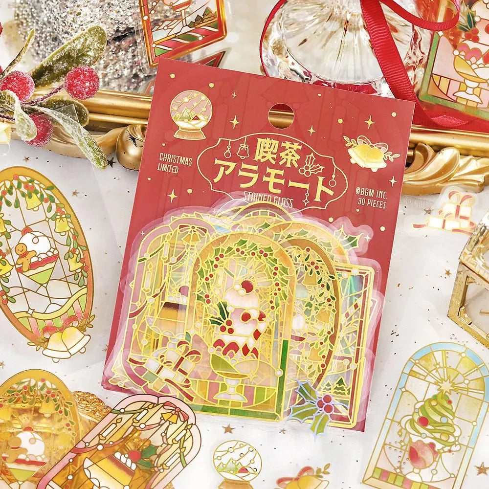 BGM Cafe A La Mode Stained Clear Seal – Christmas Glow foil-stamped clear stickers featuring warm Christmas light designs.