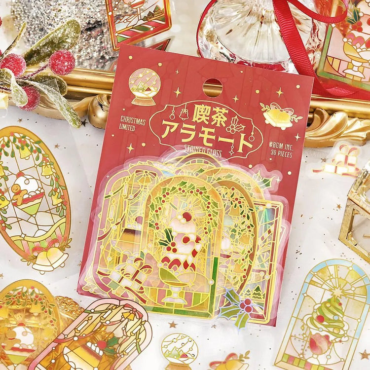 BGM Cafe A La Mode Stained Clear Seal – Christmas Glow foil-stamped clear stickers featuring warm Christmas light designs.