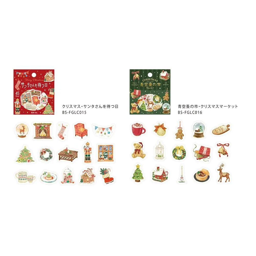 BGM Christmas flake stickers featuring foil-stamped Santa and festive Christmas Eve designs.