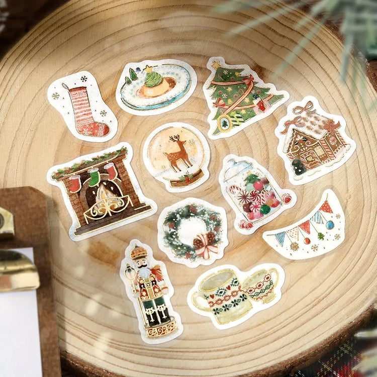 BGM Christmas flake stickers featuring foil-stamped Santa and festive Christmas Eve designs.