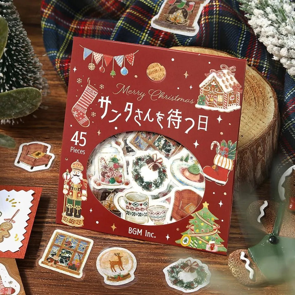 BGM Christmas flake stickers featuring foil-stamped Santa and festive Christmas Eve designs.