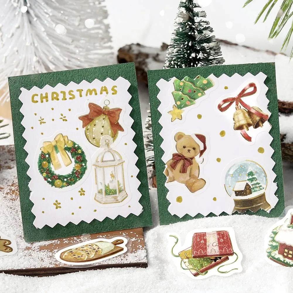 BGM Christmas Market flake stickers featuring foil-stamped market stalls and holiday details.