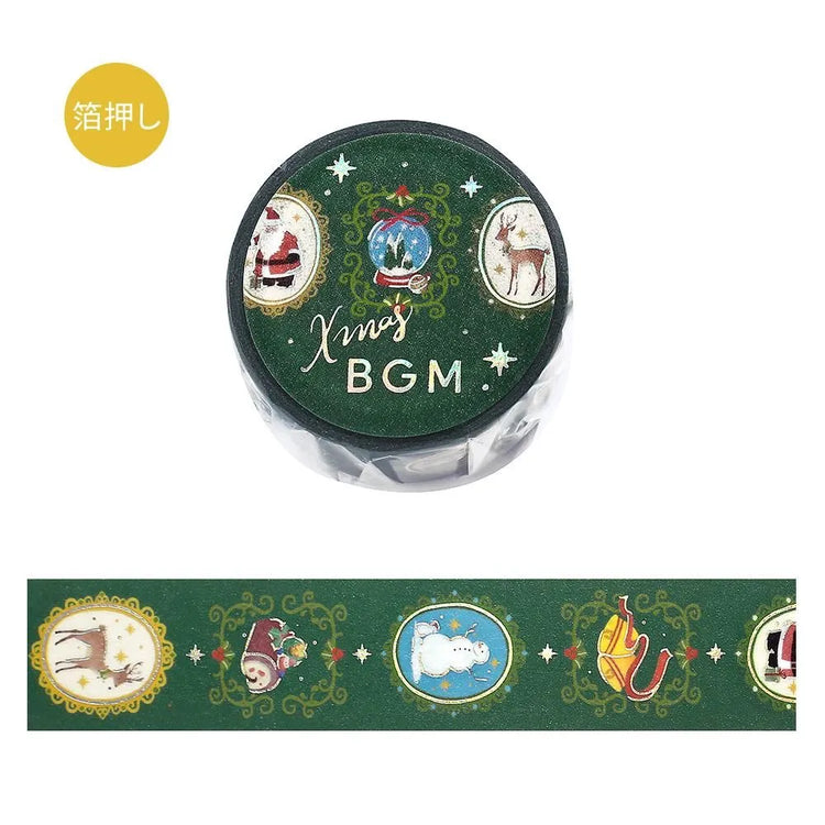 BGM Brooch Christmas washi tape featuring gold-foil framed Santa and snowman designs.
