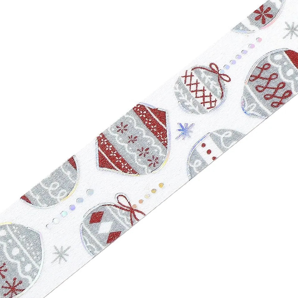 BGM Christmas washi tape featuring Nordic-style red and silver ornaments with foil accents.
