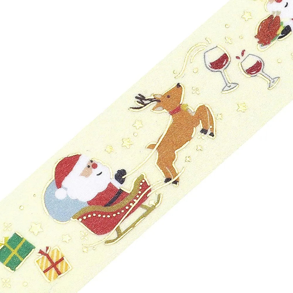BGM Santa’s Coming Christmas washi tape featuring Santa carrying gifts with gold foil accents.