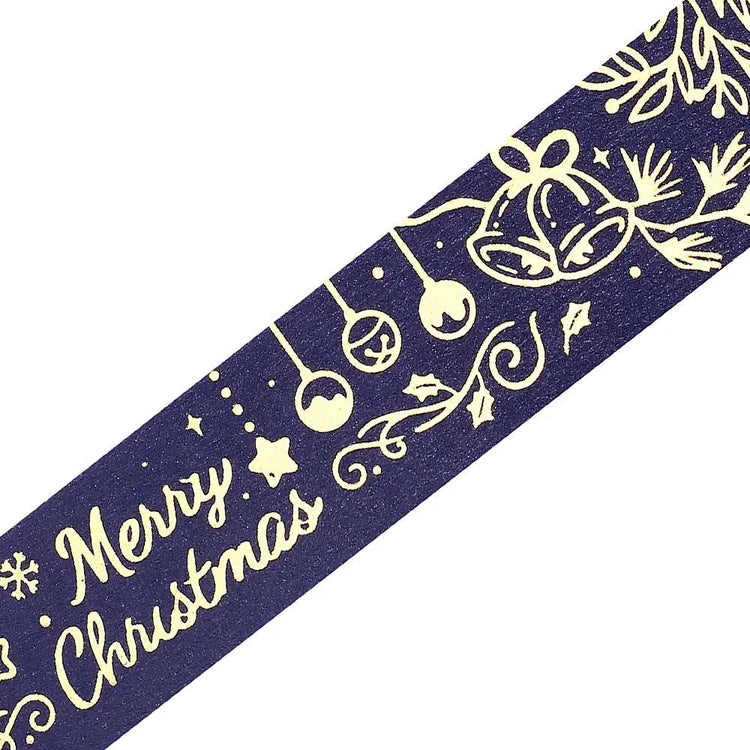 BGM Shining Xmas washi tape featuring navy blue and gold foil ornaments and stars.