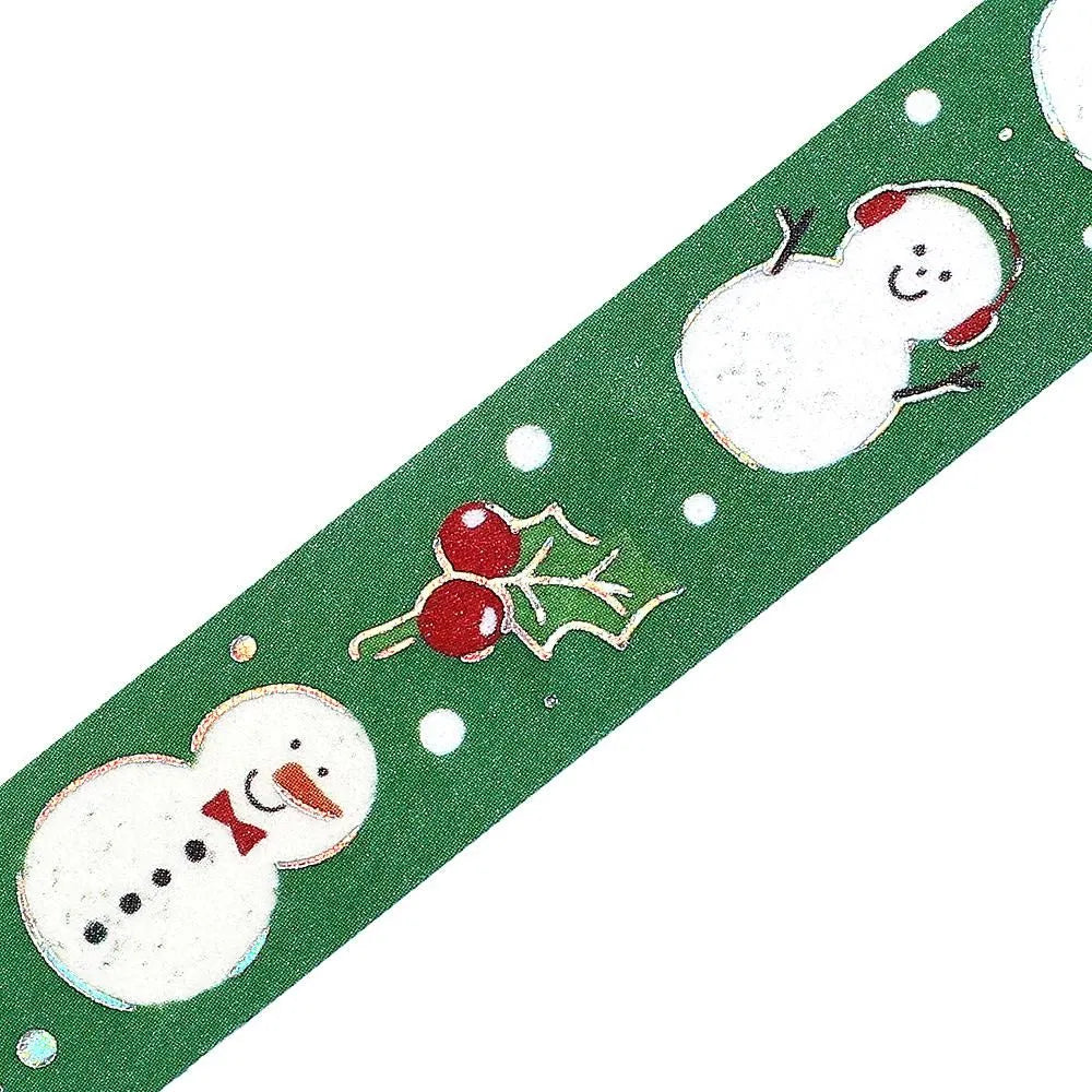 BGM Christmas washi tape featuring cute snowmen in scarves with gold foil accents.