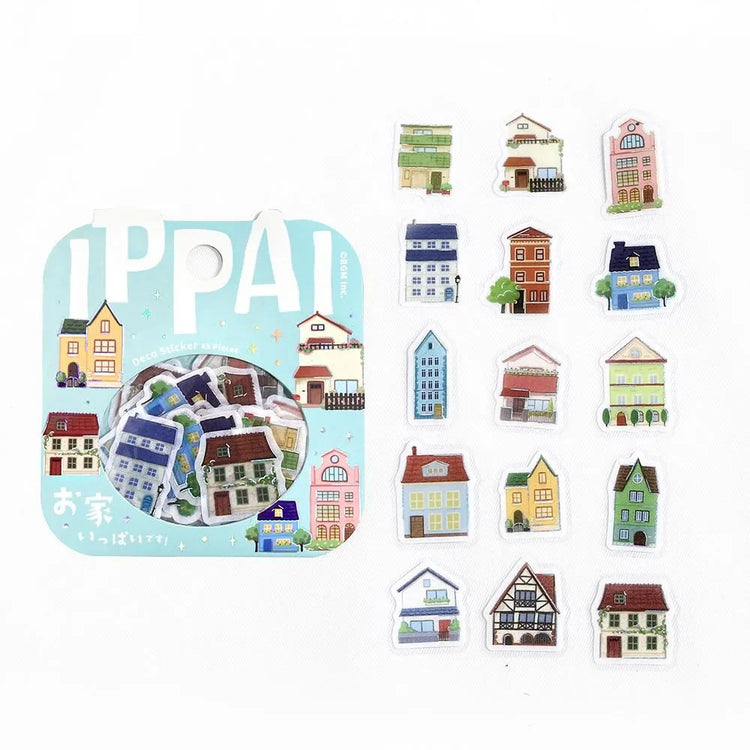 BGM Foil Stamping Flake Seal Ippai Houses stickers featuring colorful homes with foil accents.