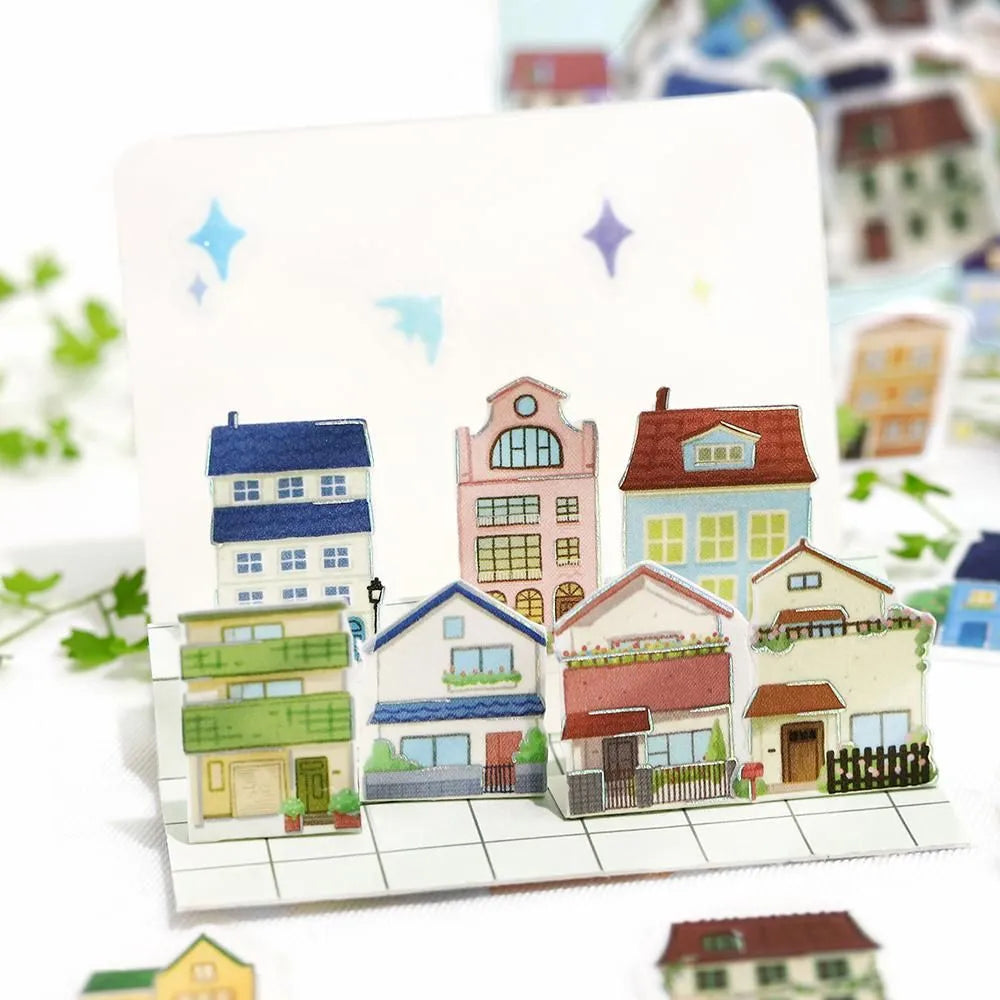 BGM Foil Stamping Flake Seal Ippai Houses stickers featuring colorful homes with foil accents.