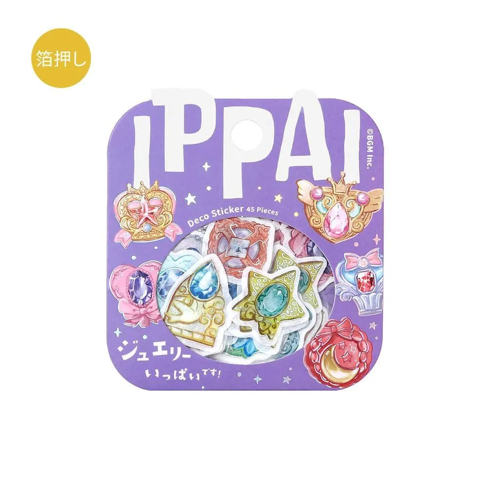 BGM Foil Stamping Flake Seal Ippai Jewelry stickers with rings, gems, and pendants in colorful foil designs.
