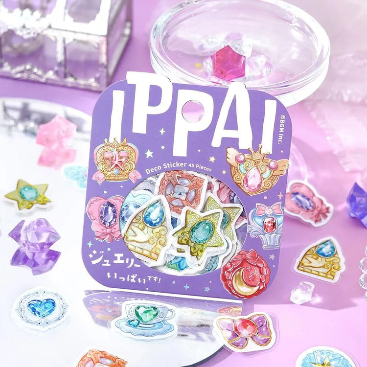 BGM Foil Stamping Flake Seal Ippai Jewelry stickers with rings, gems, and pendants in colorful foil designs.