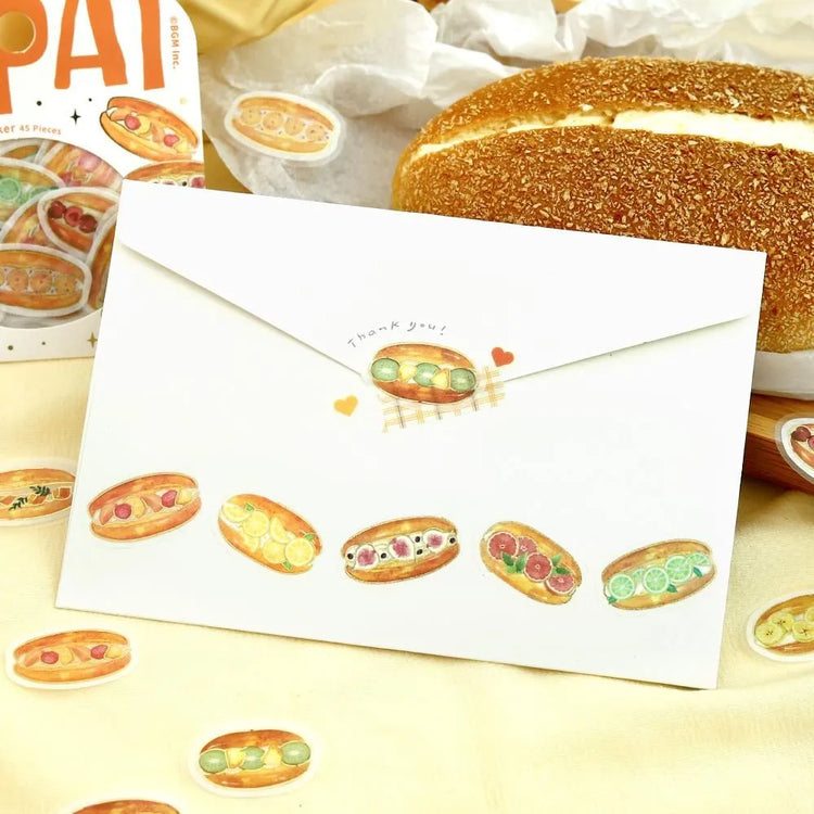 BGM Foil Stamping Flake Seal Ippai Koppepan stickers featuring Japanese bread buns with foil touches.