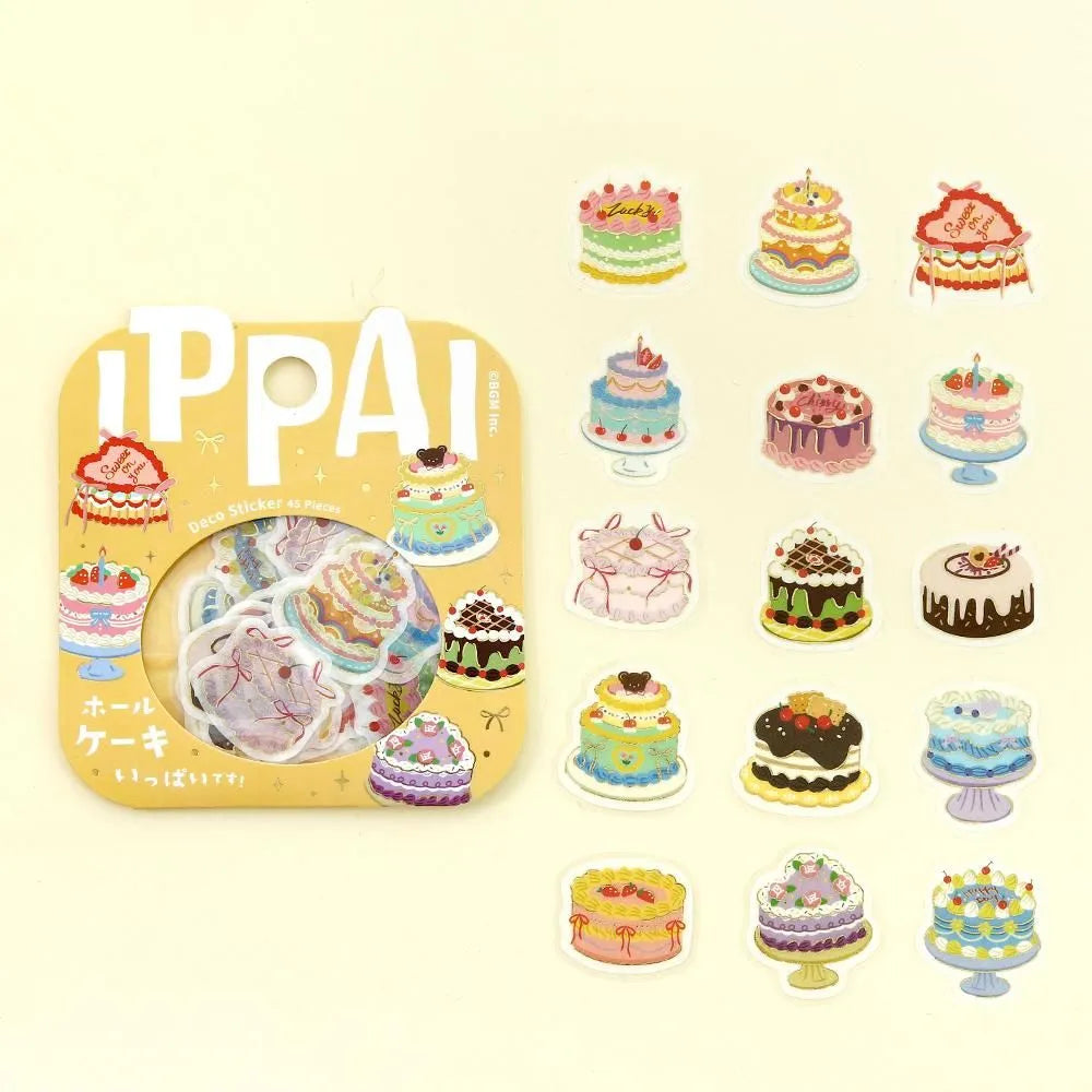 BGM Foil Stamping Flake Seal Ippai Whole Cakes stickers featuring colorful cakes with foil details.