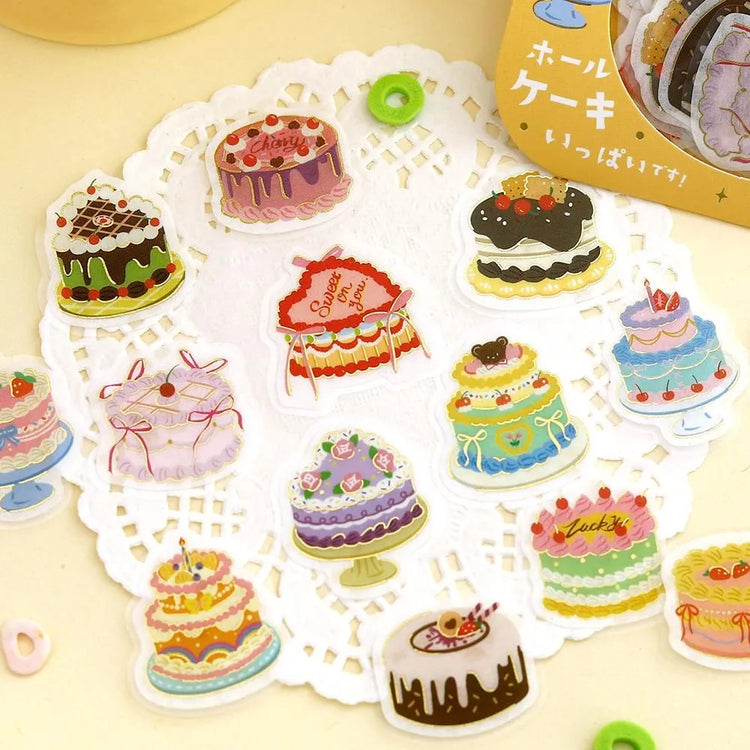 BGM Foil Stamping Flake Seal Ippai Whole Cakes stickers featuring colorful cakes with foil details.