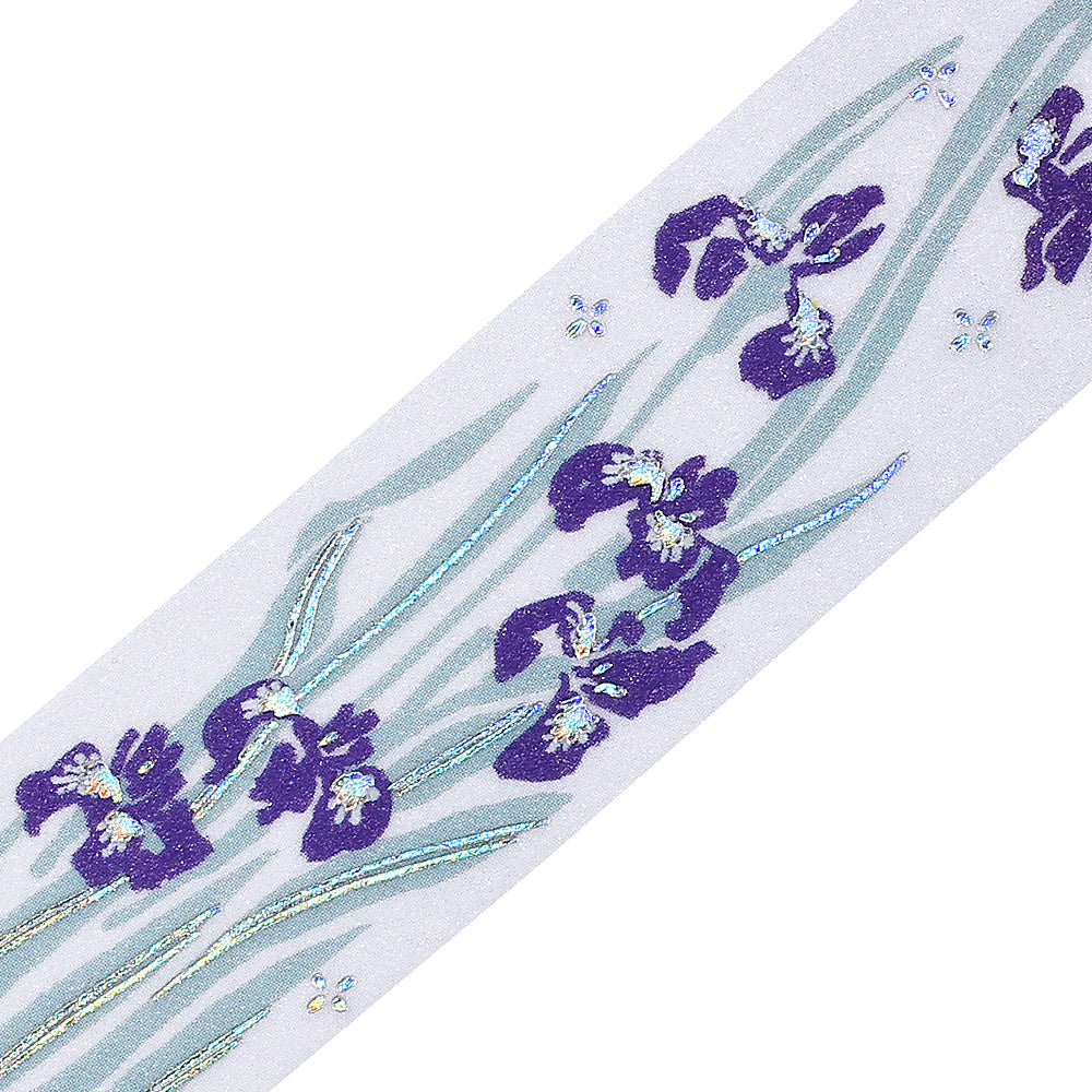 BGM Foil Stamping Masking Tape: Flower Compendium: Iris – Japanese washi tape featuring elegant iris flower designs with metallic foil accents.