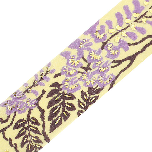 BGM Foil Stamping Masking Tape: Flower Compendium: Wisteria – Japanese washi tape with elegant wisteria flower designs and metallic foil accents.