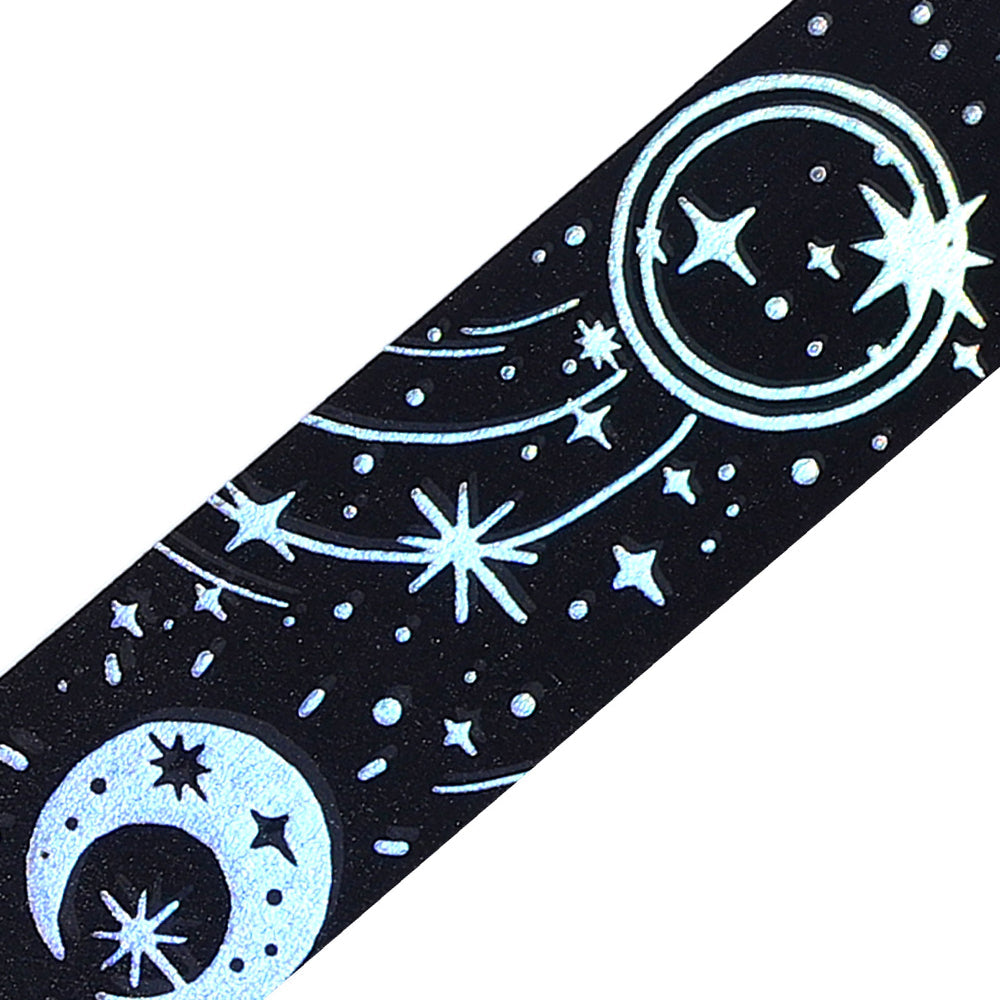 A roll of black washi tape with constellations and glowing foil stars from the Grimoire of Stars Darkness edition.