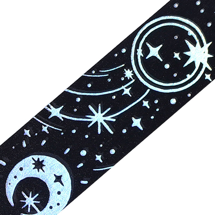 A roll of black washi tape with constellations and glowing foil stars from the Grimoire of Stars Darkness edition.