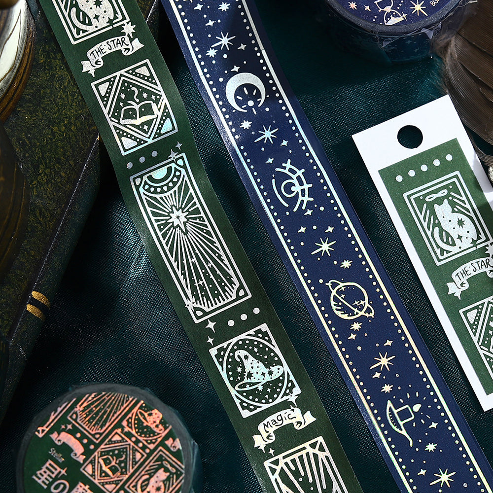 A roll of BGM washi tape from the Grimoire of Stars collection, Spirit edition with shimmering foil details.