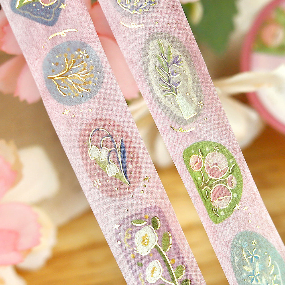 BGM Foil Stamping Masking Tape Life – Flower Brooch featuring delicate floral designs with shimmering foil details, perfect for journaling, scrapbooking, and elegant creative decoration.