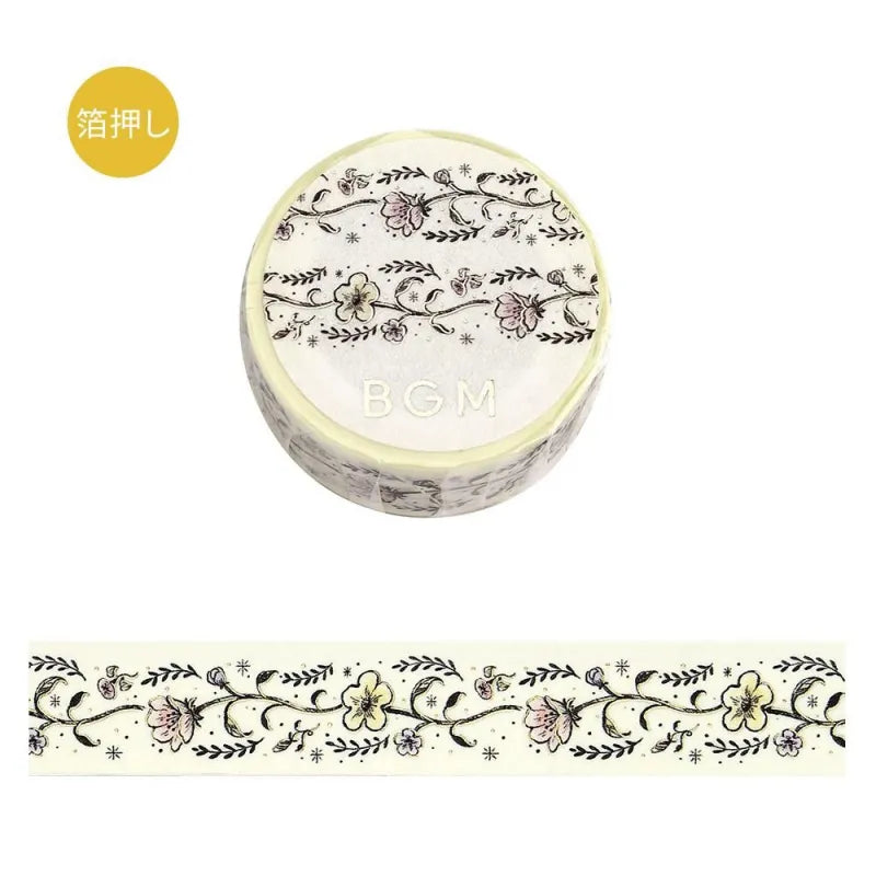 BGM Foil Stamping Masking Tape – Life: Flower Sketch design with beautiful flowers and foil detailing on 15mm washi tape roll.