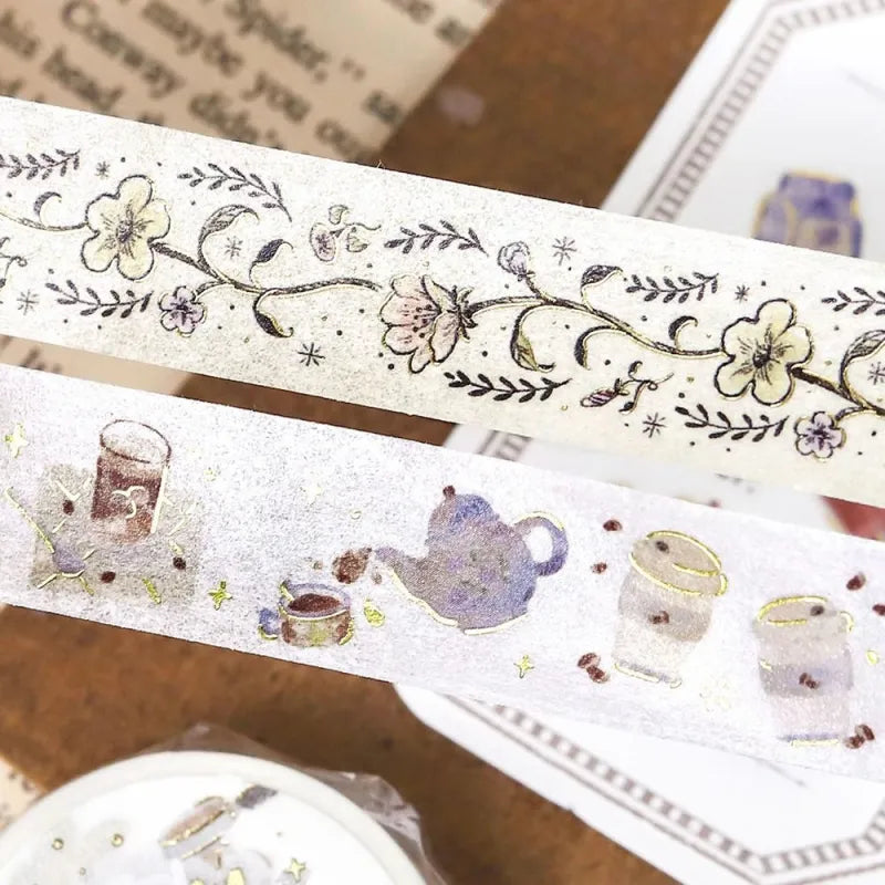 BGM Foil Stamping Masking Tape – Life: Flower Sketch design with beautiful flowers and foil detailing on 15mm washi tape roll.