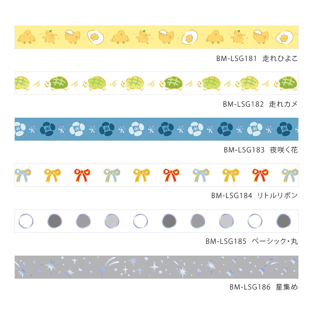 A roll of washi tape featuring delicate night-blooming flowers accented with shimmering metallic foil, adding a moonlit elegance to journals, planners, and craft projects.