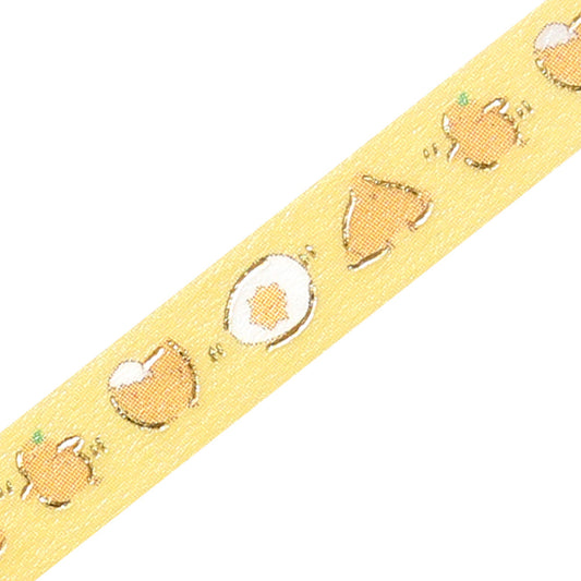 A slim roll of washi tape featuring a repeating design of playful yellow chicks running, accented with metallic foil highlights—perfect for planners, journaling, and decorative crafts.