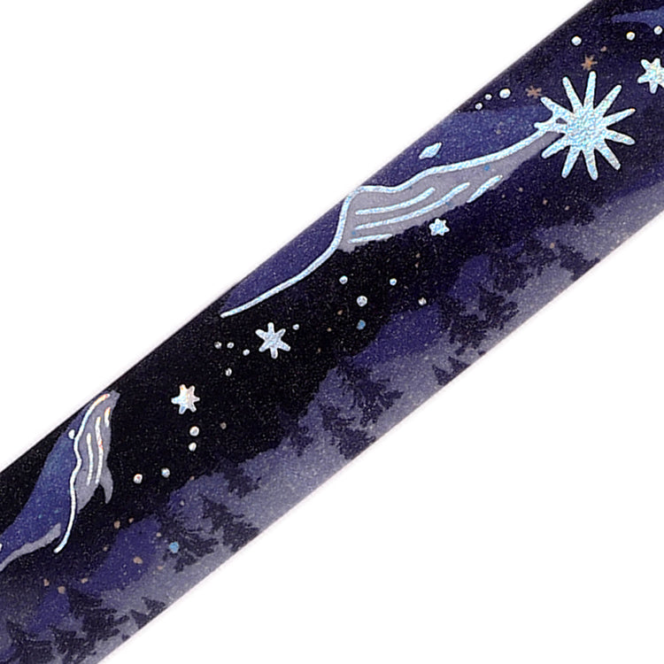 BGM Foil Stamping Masking Tape Life – Whale Crossing the Starry Sea featuring a majestic whale swimming through a starry night sky with shimmering foil details, perfect for journaling, scrapbooking, and creative decoration.