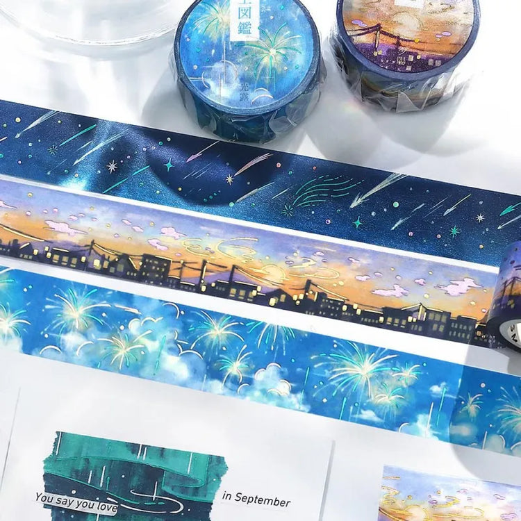 BGM Foil Stamping Masking Tape – Sky Encyclopedia: Light Dew  20mm washi tape roll designed with misty sky gradients and foil constellation accents.