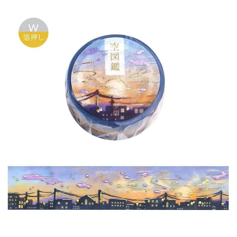 BGM Foil Stamping Masking Tape – Sky Encyclopedia: Sunset 20mm washi tape roll designed with vivid twilight hues and gold constellation foil accents.