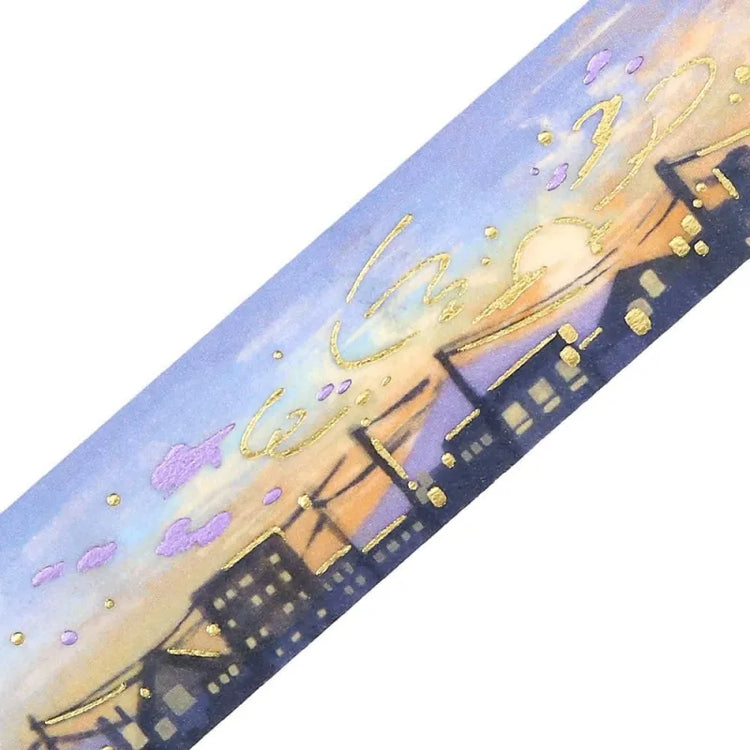 BGM Foil Stamping Masking Tape – Sky Encyclopedia: Sunset 20mm washi tape roll designed with vivid twilight hues and gold constellation foil accents.