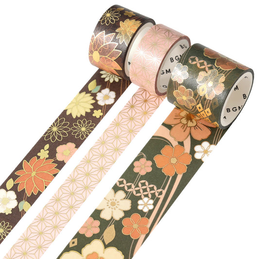 BGM Foil Stamping Masking Tape: The Color of Kimono - Deep Green – Japanese washi tape set featuring elegant deep green tones inspired by traditional kimono fabrics.