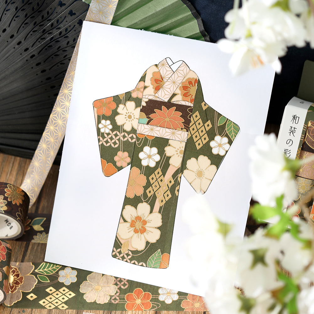 BGM Foil Stamping Masking Tape: The Color of Kimono - Deep Green – Japanese washi tape set featuring elegant deep green tones inspired by traditional kimono fabrics.