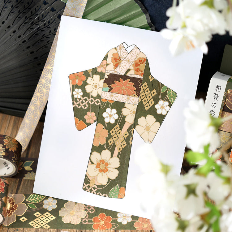 BGM Foil Stamping Masking Tape: The Color of Kimono - Deep Green – Japanese washi tape set featuring elegant deep green tones inspired by traditional kimono fabrics.