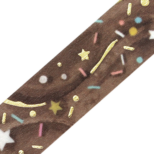 A roll of BGM washi tape with a chocolate-and-cream swirl design, accented with shimmering foil, from the We Love ICE collection.