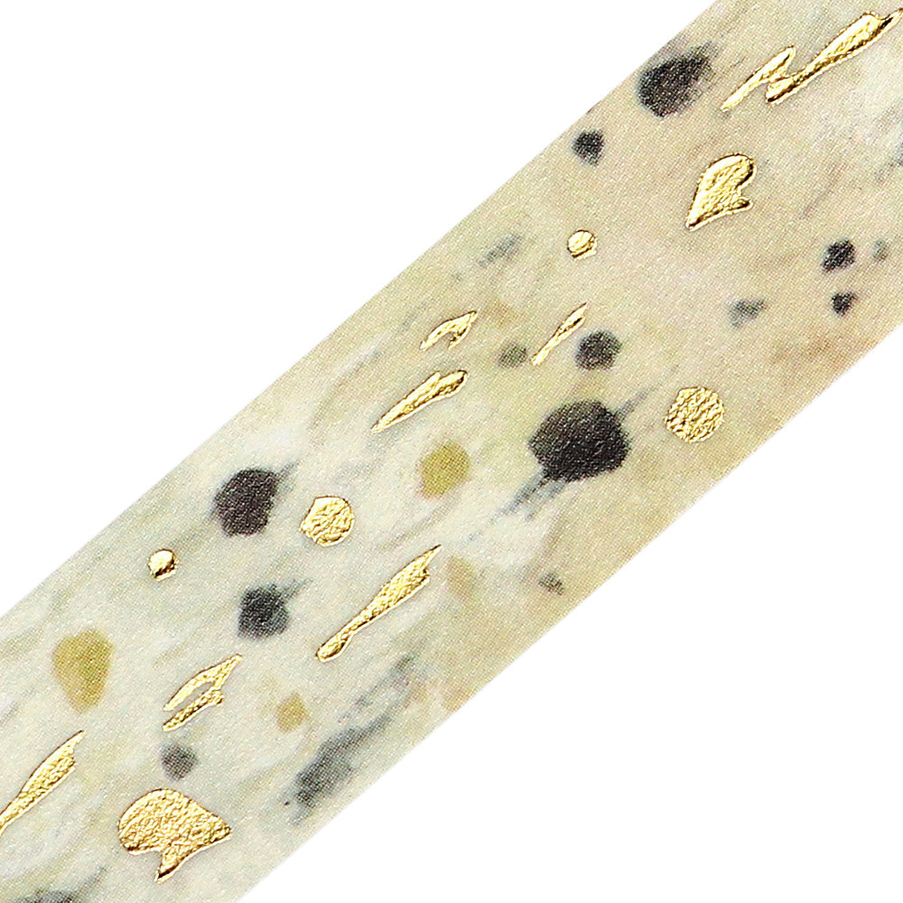 A roll of BGM washi tape in a cookies-and-cream design with foil-stamped cookie specks, styled to resemble the classic dessert, ideal for journaling and creative projects.