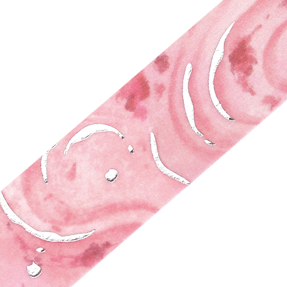A roll of BGM washi tape in a strawberry-inspired pink design with metallic foil accents, resembling sweet ice cream patterns, ideal for journaling, scrapbooking, and creative decoration.