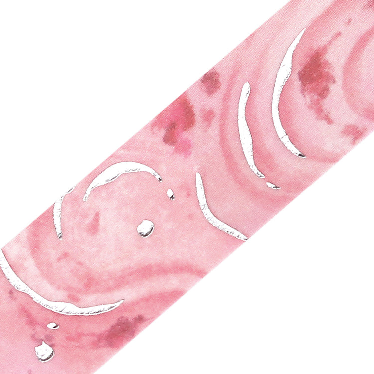A roll of BGM washi tape in a strawberry-inspired pink design with metallic foil accents, resembling sweet ice cream patterns, ideal for journaling, scrapbooking, and creative decoration.
