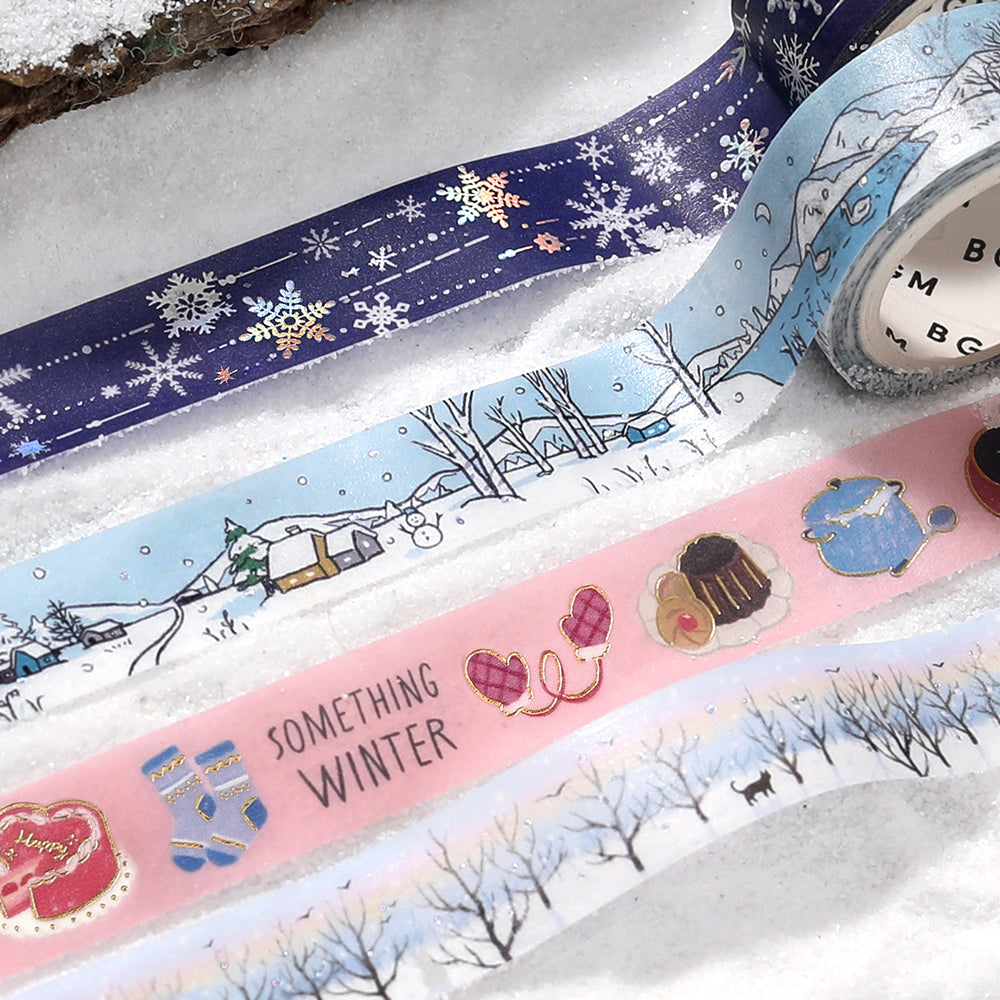 BGM Foil Stamping Winter Limited Edition Masking Tape in Snow Lake Hut design - a stunning foil-stamped perfect for adding a touch of elegance to your planners, journals, and creative projects.