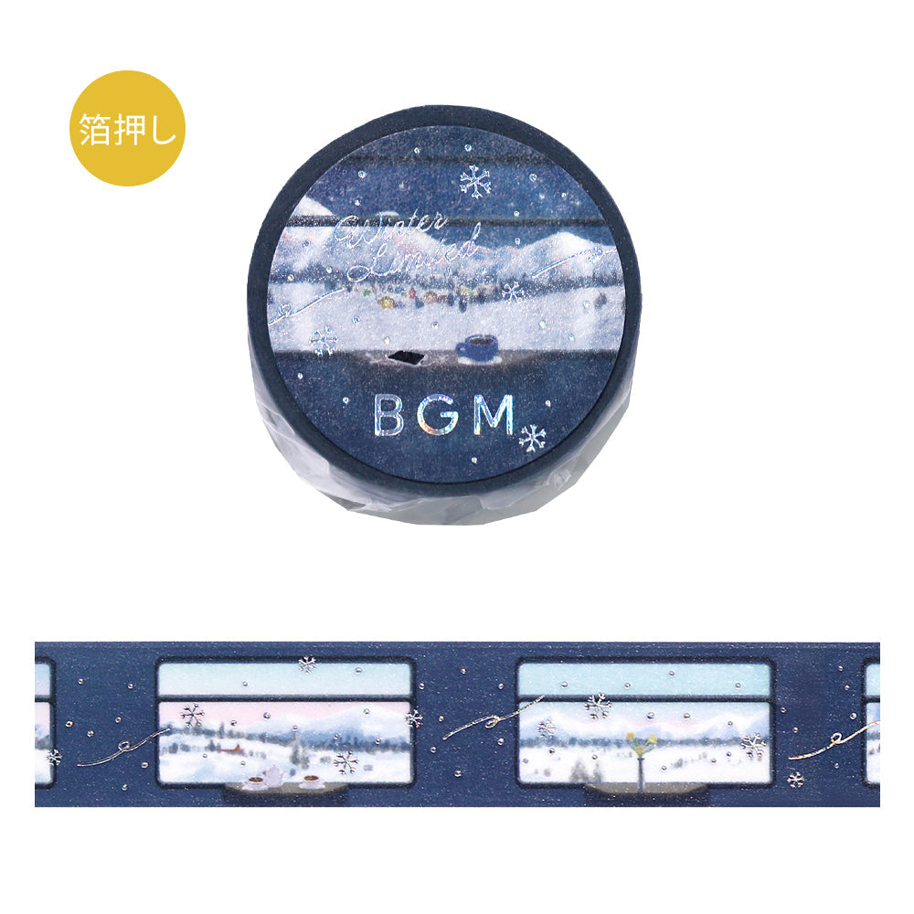 BGM Foil Stamping Winter Limited Edition Masking Tape in Snow Sleeping Train design - a stunning foil-stamped design perfect for adding a touch of elegance to your planners, journals, and creative projects.