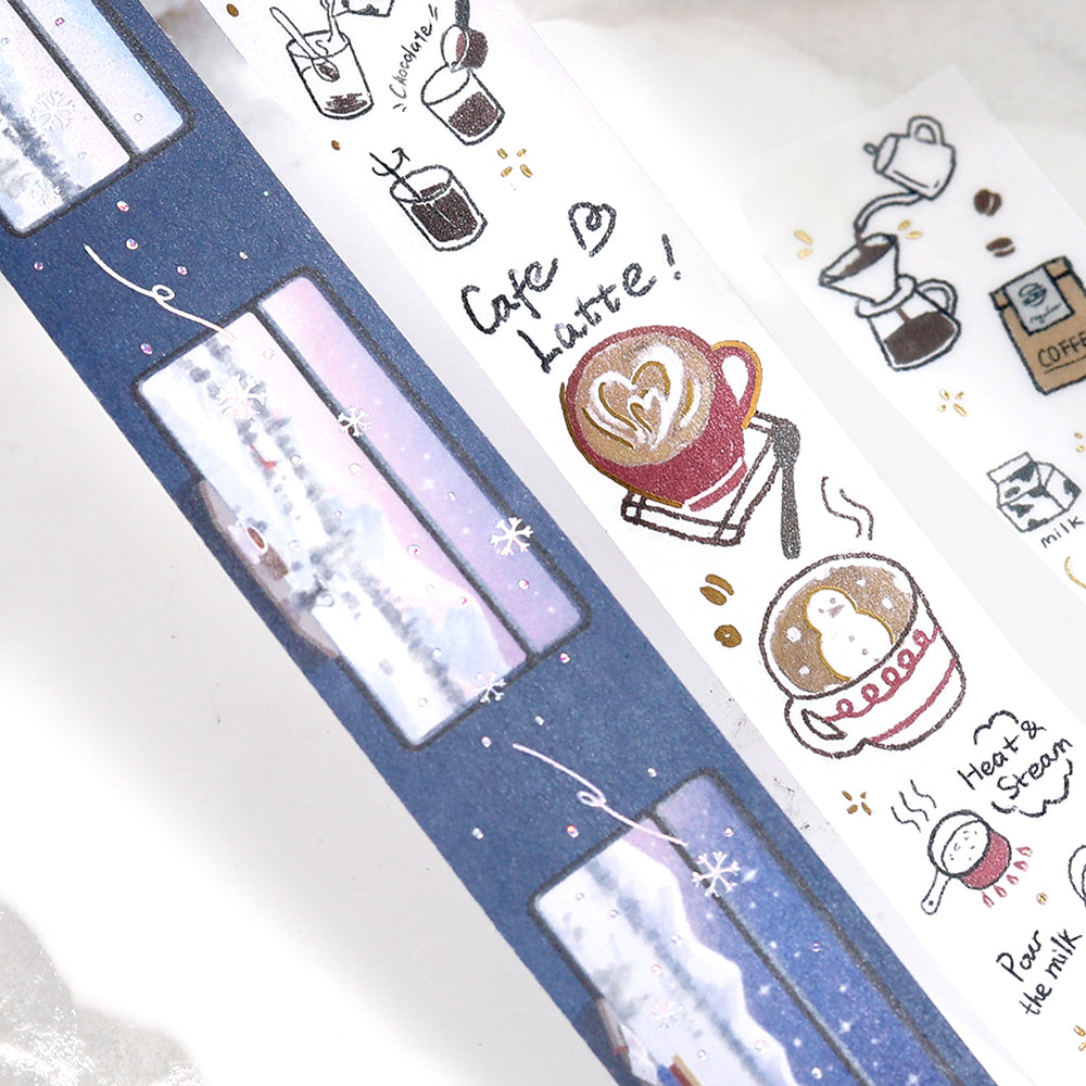 BGM Foil Stamping Winter Limited Edition Masking Tape in Snow Sleeping Train design - a stunning foil-stamped design perfect for adding a touch of elegance to your planners, journals, and creative projects.