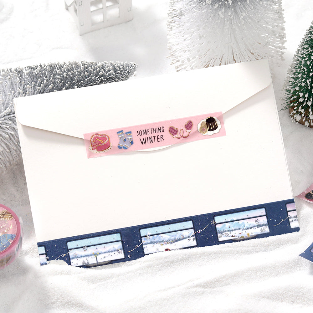 BGM Foil Stamping Winter Limited Edition Masking Tape in Snow Sleeping Train design - a stunning foil-stamped design perfect for adding a touch of elegance to your planners, journals, and creative projects.