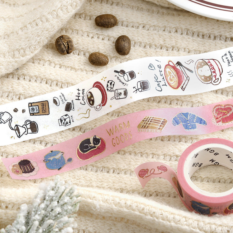 BGM Foil Stamping Winter Limited Edition Masking Tape in Winter Drinks design - a stunning foil-stamped perfect for adding a touch of elegance to your planners, journals, and creative projects.