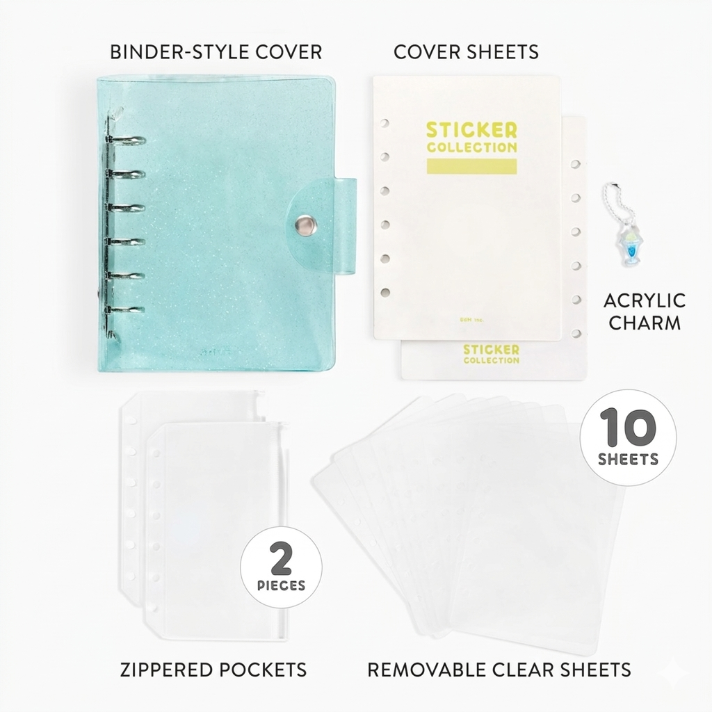 BGM Notebook-Style Sticker Book: A6 Glitter Light Blue