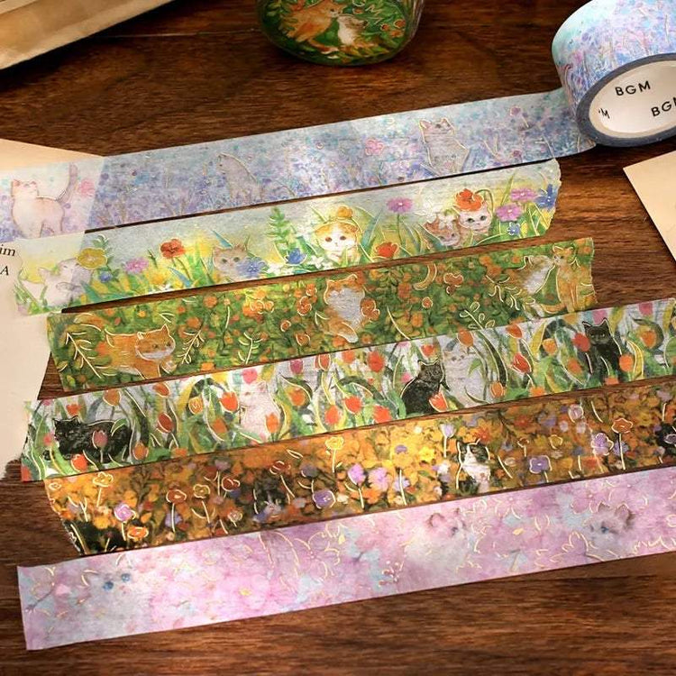 BGM Foil Stamping Masking Tape: Flowers and Cats - Afternoon Kitty