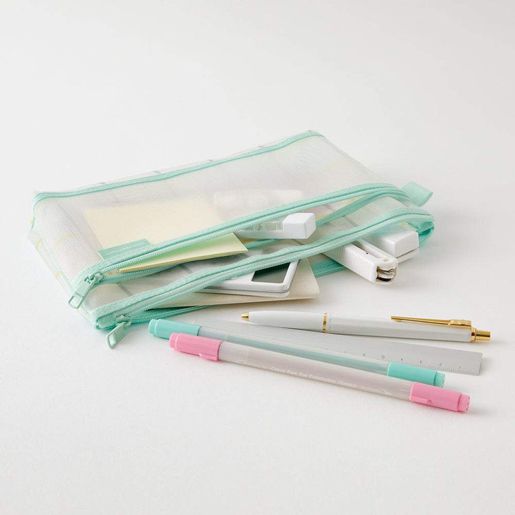 Midori Mesh Pen Pouch - Check Green [Limited Edition]