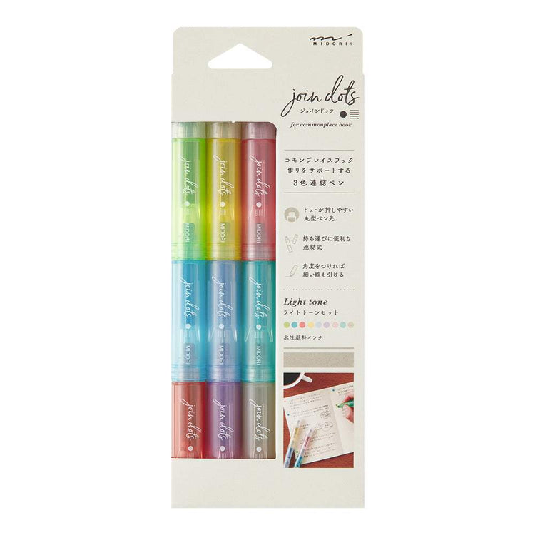 Midori Join Dots Connecting Pen - 3-Pack Right Tone