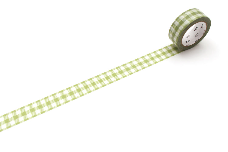 MT 1P Washi Tape - Stripe Checkered Light Moss Green